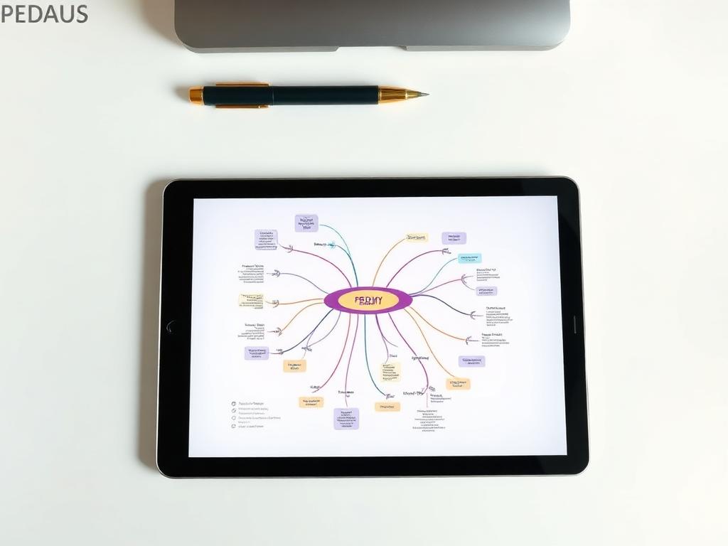 Página de mapa mental de pedagogia exibida em tablet